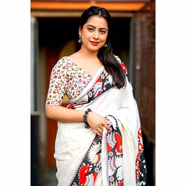 shiv kalamkari digital print linen saree