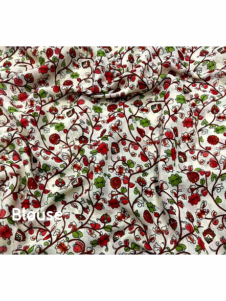 Kalamkari Digital Print Linen Saree-White-3