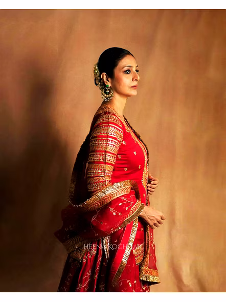 Georgette Red Kurti Lehenga