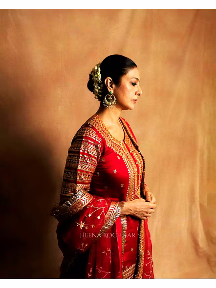 Georgette Red Kurti Lehenga-Red-M(38)