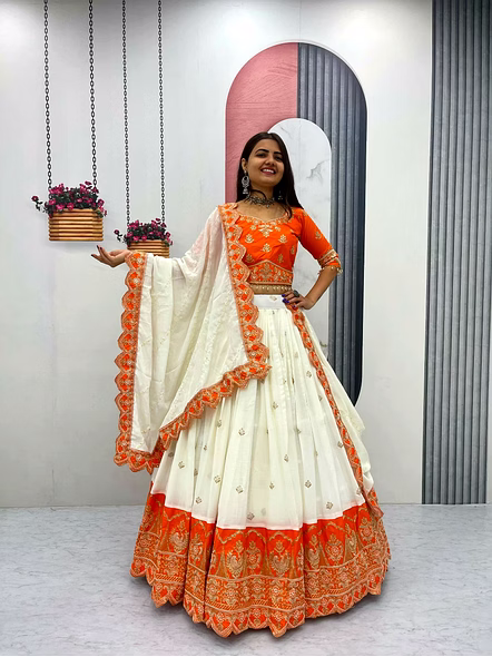 White Chinon Silk Lehenga Choli-Tapi290_White_M