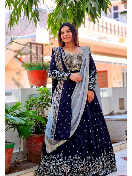 Blue Georgette Lehenga Choli-Blue-M-1