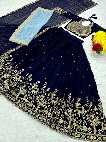 Blue Georgette Lehenga Choli-Blue-M-5
