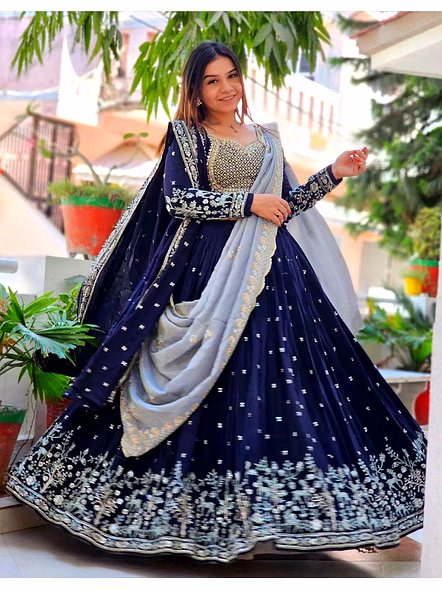 Blue Georgette Lehenga Choli-Blue-XL-4