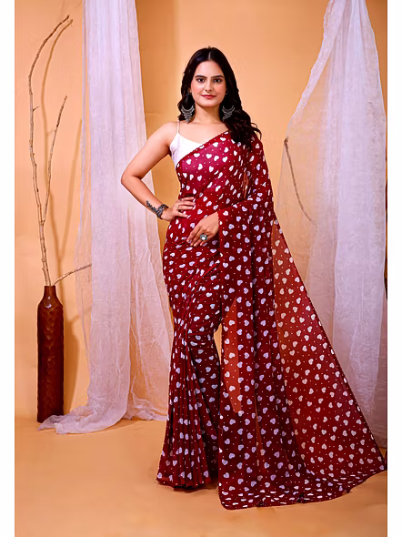 Heart Print Georgette Saree