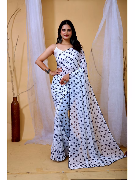 Heart Print Georgette Saree