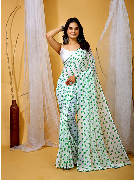 Heart Print Georgette Saree
