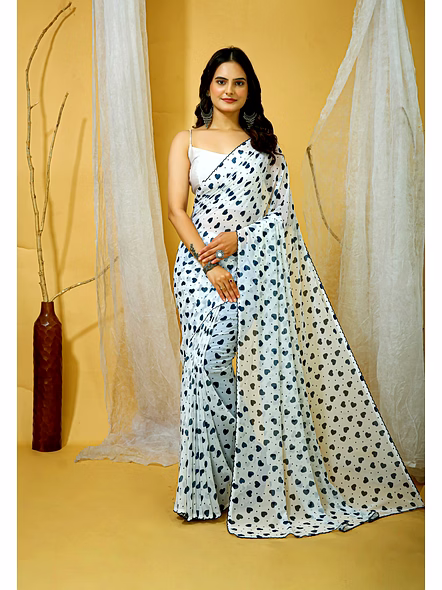 Heart Print Georgette Saree