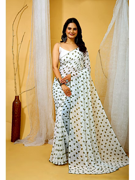Heart Print Georgette Saree