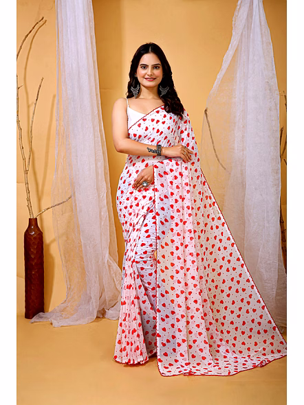 Heart Print Georgette Saree