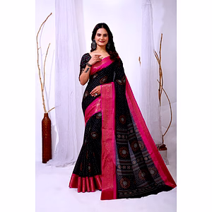 Bandhani Print Dola Silk Saree with Zari Border