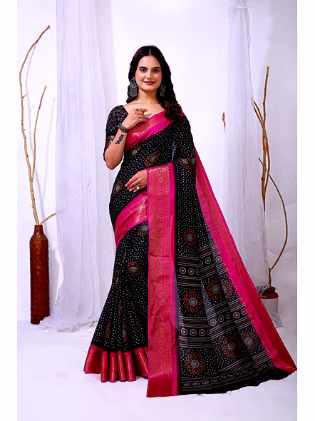 Bandhani print Dola Silk saree