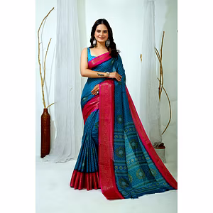 Bandhani Print Dola Silk Saree with Zari Border