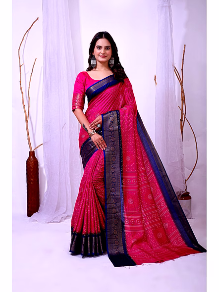 Bandhani print Dola Silk saree