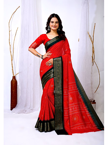 Bandhani print Dola Silk saree