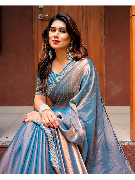 Blue fendi silk saree