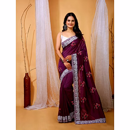 chitra tex floral print vichitra silk saree