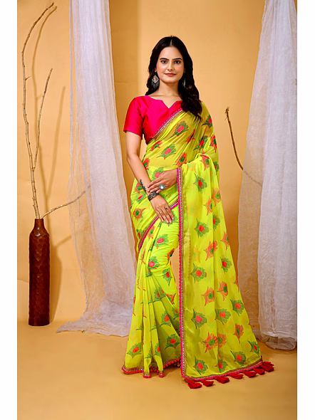 yellow digital print saree