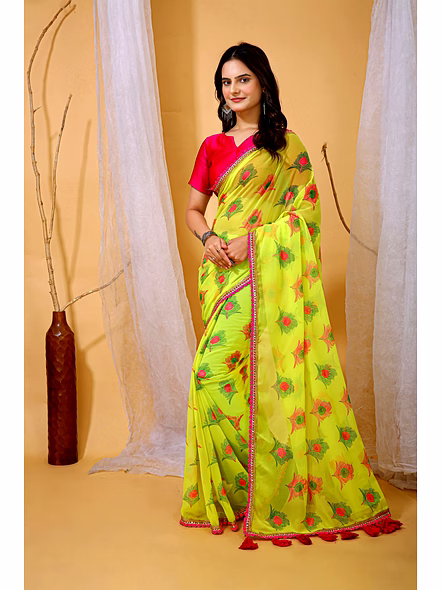 yellow digital print saree