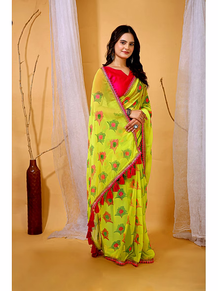 yellow digital print saree