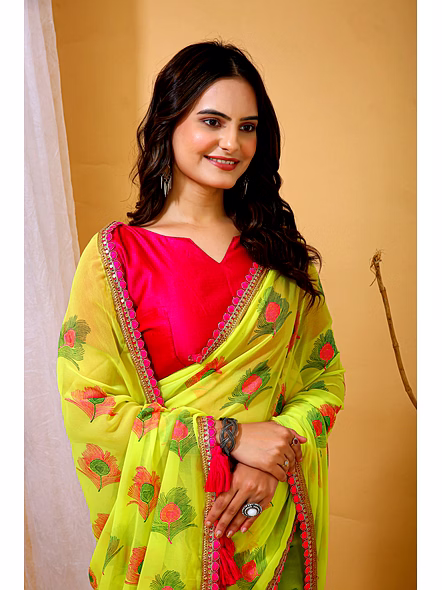 yellow digital print saree