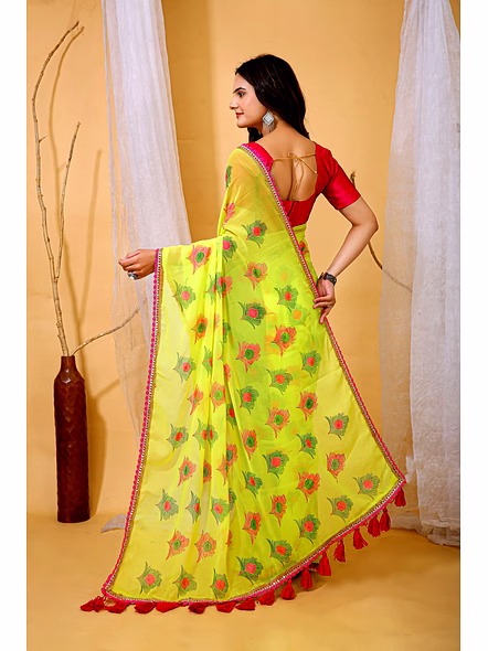 yellow digital print saree