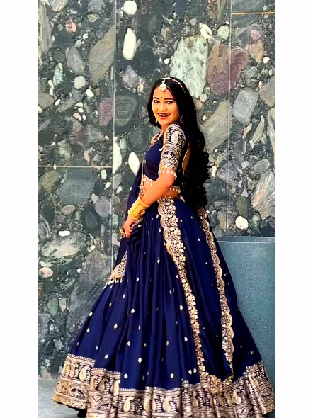 Georgette Embroidery Thread Work-Blue-M-4