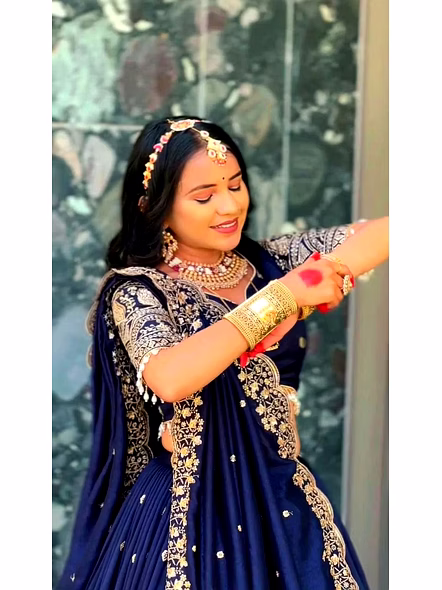 Georgette Embroidery Thread Work-Blue-M-5