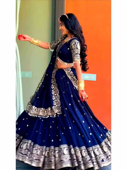 Georgette Embroidery Thread Work-Blue-XL-1