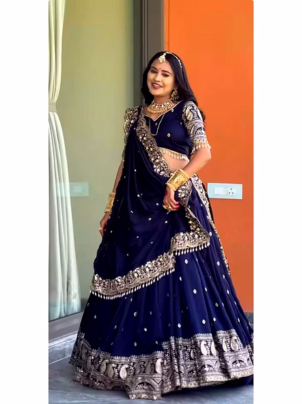 Georgette Embroidery Thread Work-Blue-XL-2