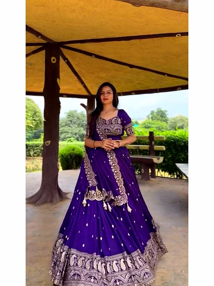 Georgette Embroidery Thread Work-Purple-M-1