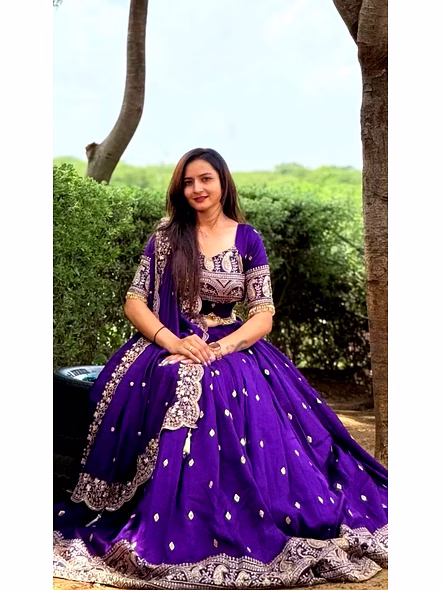 Georgette Embroidery Thread Work-Purple-XL-2