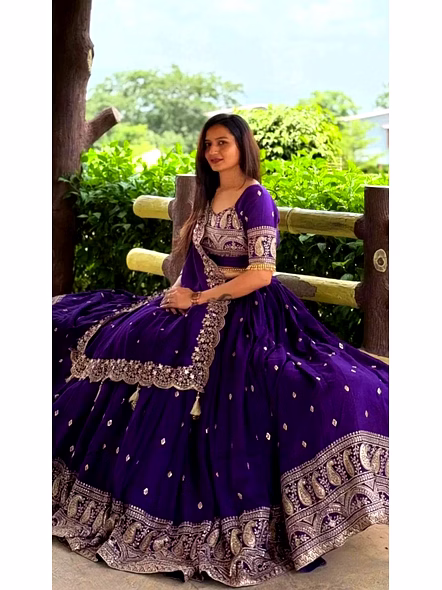 Georgette Embroidery Thread Work-Purple-XL-4