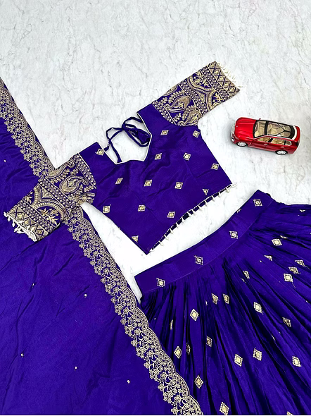 Georgette Embroidery Thread Work-Purple-XL-5