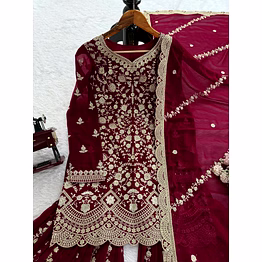 riya tex maroon georgette sharara suit with dupatta