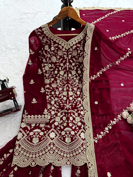maroon georgette sharara set​
