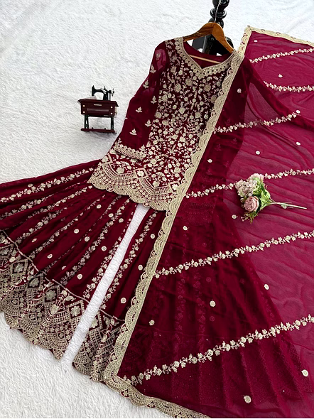 maroon georgette sharara set​