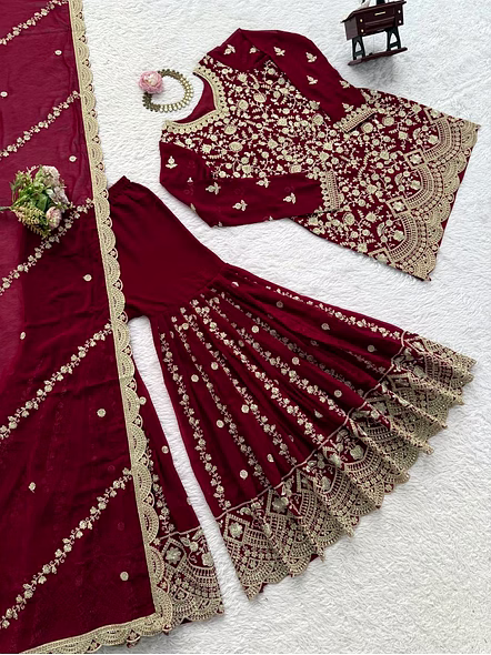 maroon georgette sharara set​
