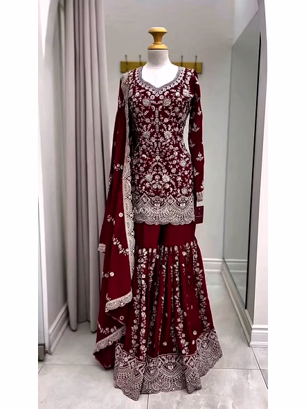 maroon georgette sharara set​