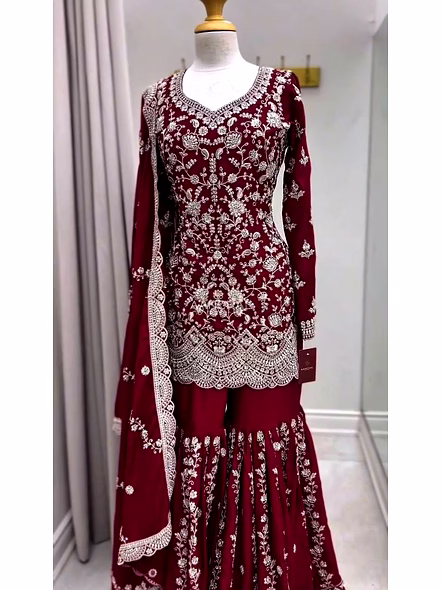 maroon georgette sharara set​