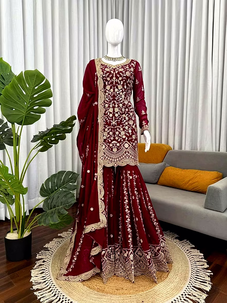 Maroon georgette sharara suit