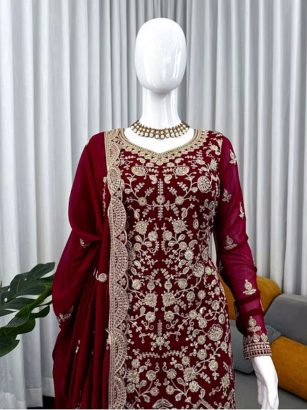 maroon georgette sharara suit online