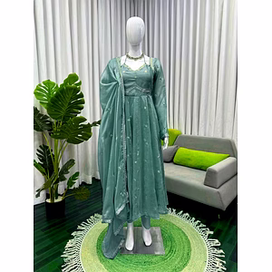 Anarkali Fendi Silk Fabric Suit