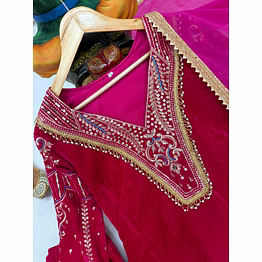 shiv pink velvet kurti set with georgette dupatta