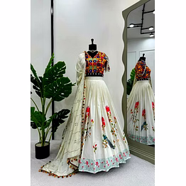 queen white rayon lehenga choli with digital print