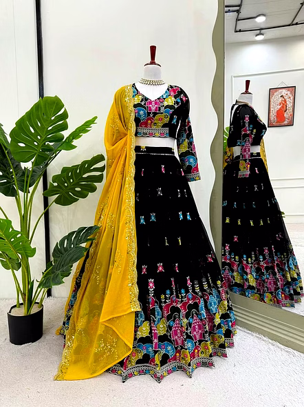 black and gold lehenga choli​