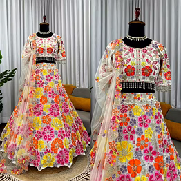 queen floral georgette lehenga choli with dupatta