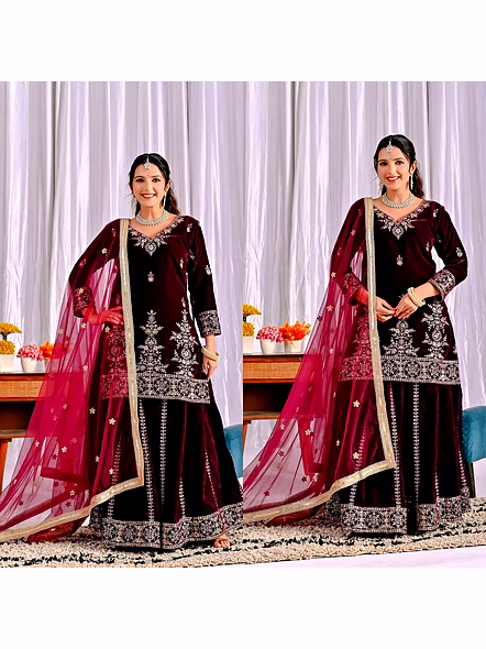 velvet sharara suit