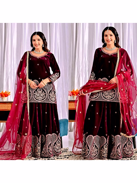 velvet sharara suit