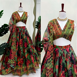 queen tabby organza lehenga set with digital print
